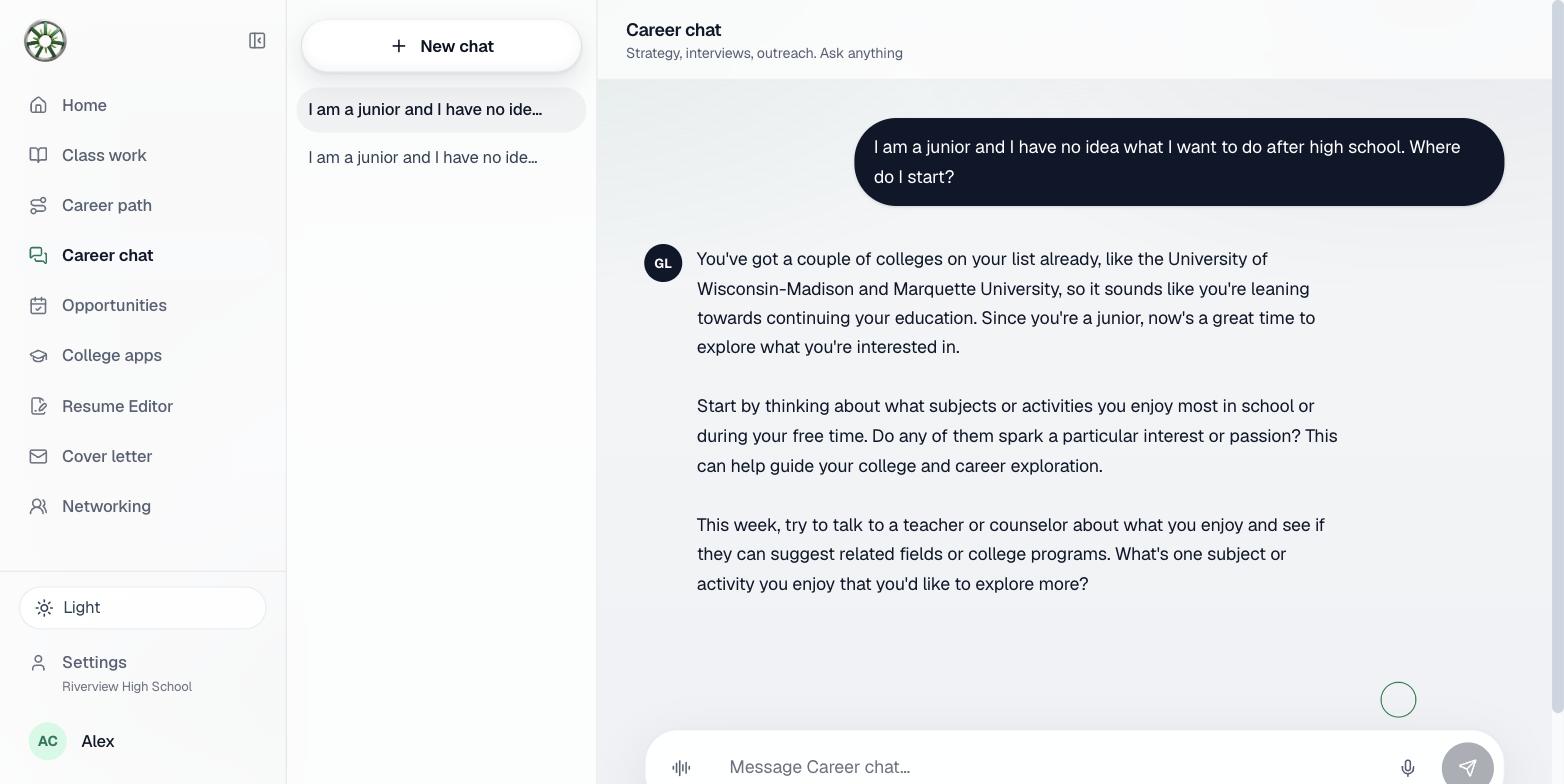 The coach answering with the student's own college list in mind