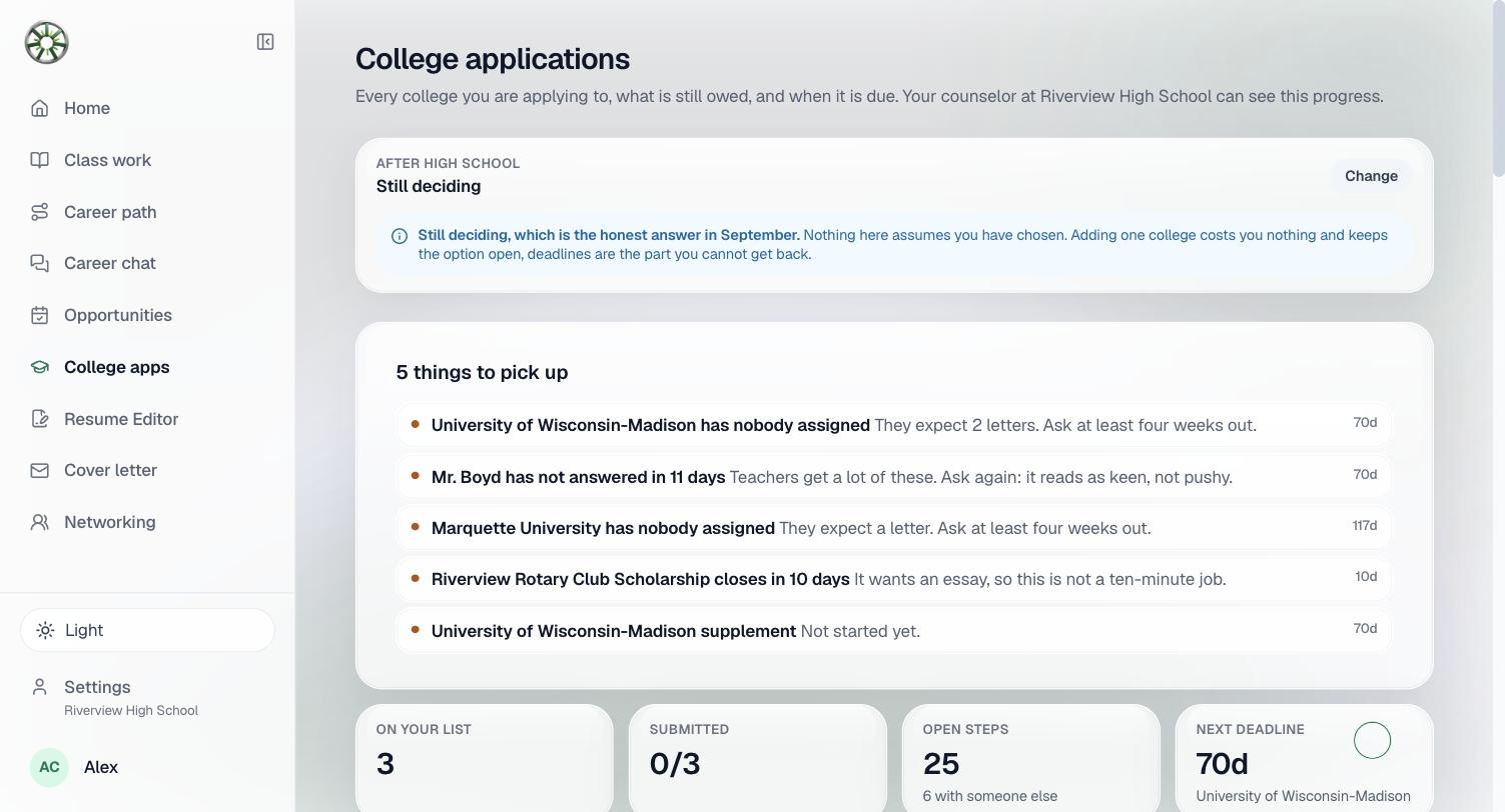 The college applications hub, ranked by what is closest to being missed